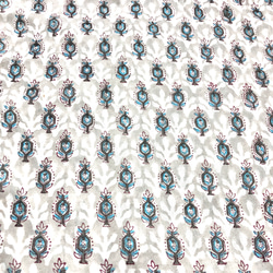 【50cm單位】淺灰色小花一耳圖案印度手工版畫布料紡織品 第4張的照片