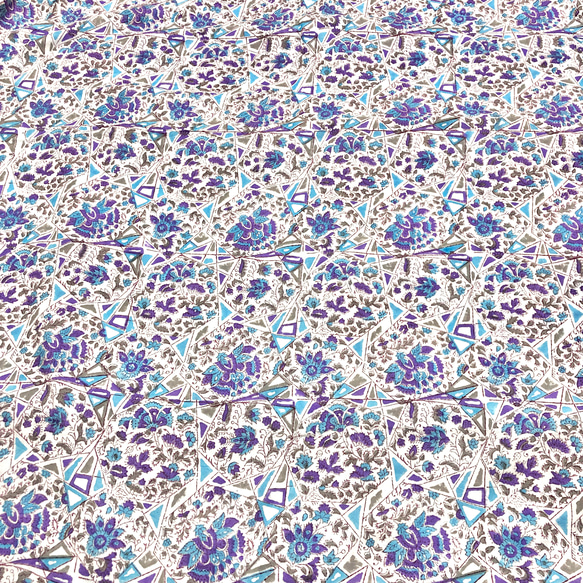 【50公分增量】白藍紫幾何單耳圖案印度手工版畫織物紡織品 第5張的照片