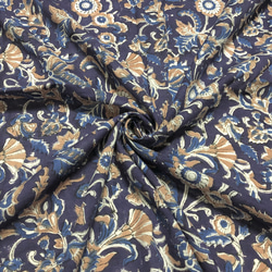 [50cm單位]紫色海軍藍奶茶花印度手工塊印花織品 第1張的照片