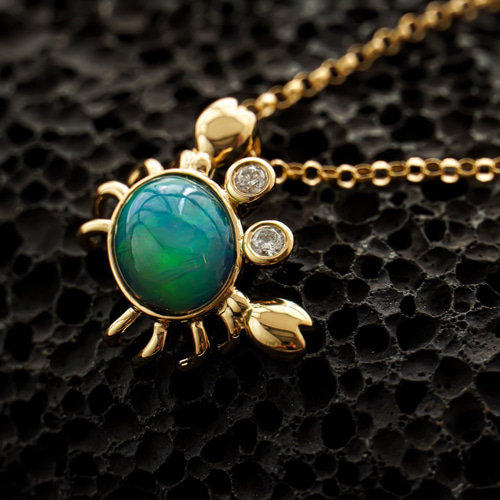 天然ダイヤモンド付きオパールネックレスk18 （K18 イエローゴールド  