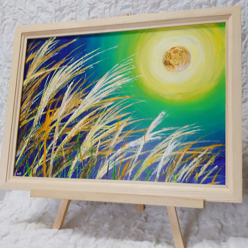油絵 油彩 油彩画 絵 絵画　【お月見のススキ】 油絵 油彩 油彩画 絵 絵画【海雪の月】 | HIROSHI1990