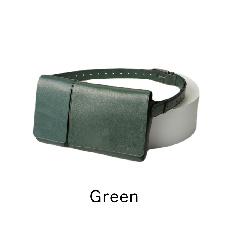 手ぶらで快適！ありそうでなかった！スマホがすっぽり入るポケット！牛革Body＆hipbag L（グリーン）