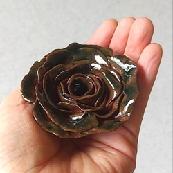 陶のお香立て【こっくり秋色・深い緑のバラ】 6枚目の画像
