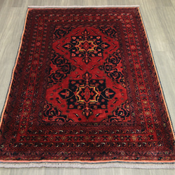 ベルベットのような艶あるカールモハンマディ絨毯　アフガントライバルラグ　オールド手織り絨毯　104x145cm　＃149 1枚目の画像