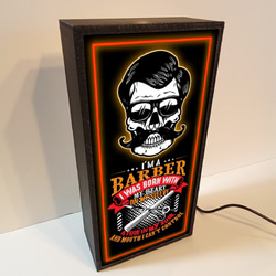 バーバー 理容室 ヘアーサロン 床屋 マスター スカル 骸骨 ミニチュア サイン ランプ 看板 置物 雑貨 ライトBOX 3枚目の画像