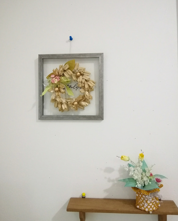 アンティーク・シランの花＊染め布花フレーム・壁掛け 2枚目の画像