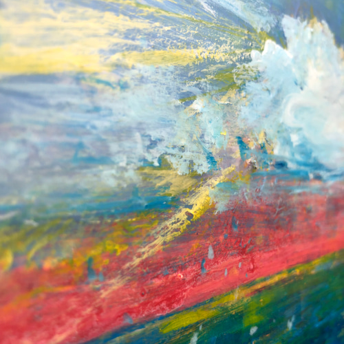 油彩画　空　rainbow 原画 原画「虹色の空 」アートパネル 空 虹色 レインボーカラー 空と海の絵
