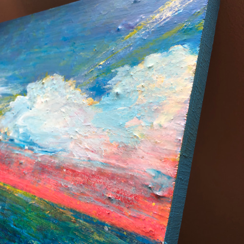 原画「虹色の空 」アートパネル 空 虹色 レインボーカラー 空と海の絵