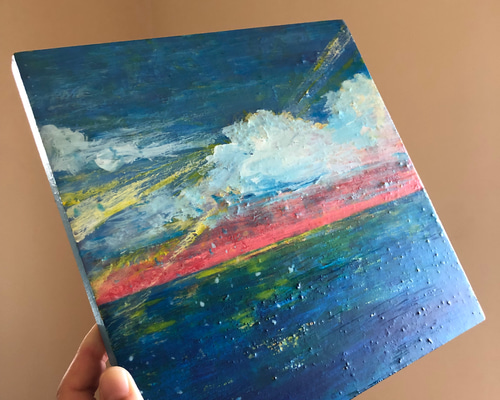 原画「虹色の空 」アートパネル 空 虹色 レインボーカラー 空と海の絵