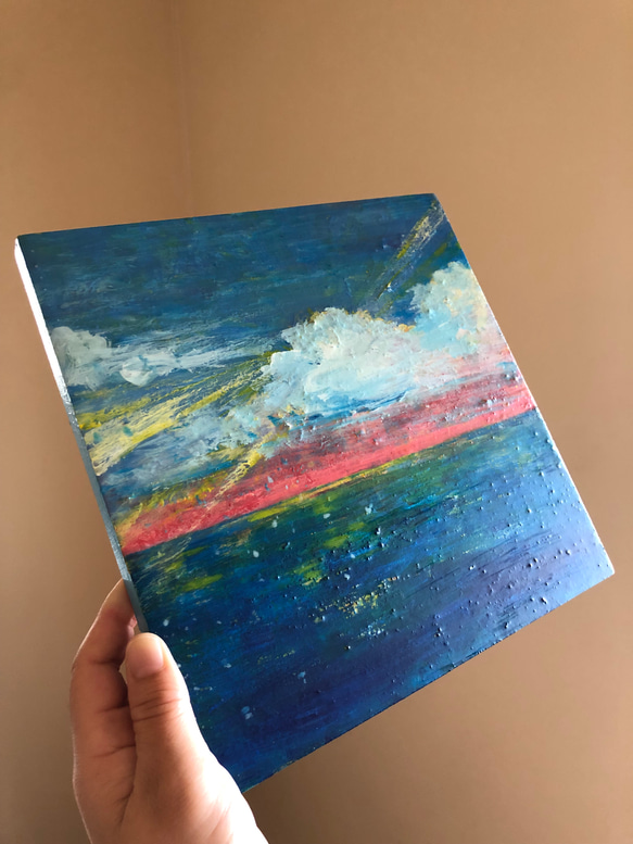 原画「虹色の空 」アートパネル 空 虹色 レインボーカラー 空と海の絵