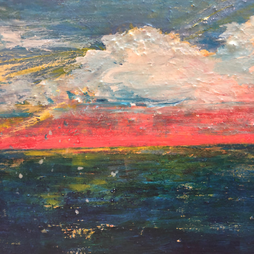 原画「虹色の空 」アートパネル 空 虹色 レインボーカラー 空と海の絵