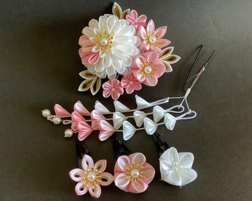きしめん様オーダー品 つまみ細工の髪飾り かんざし 百福堂momofukudou