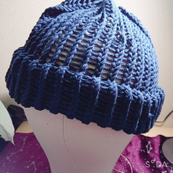 ゆる編みニット帽【バルキーインディゴブルー】 2枚目の画像