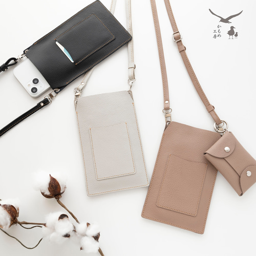 スマホポーチ カード収納付き 【 シュリンクレザー 】 スマホ
