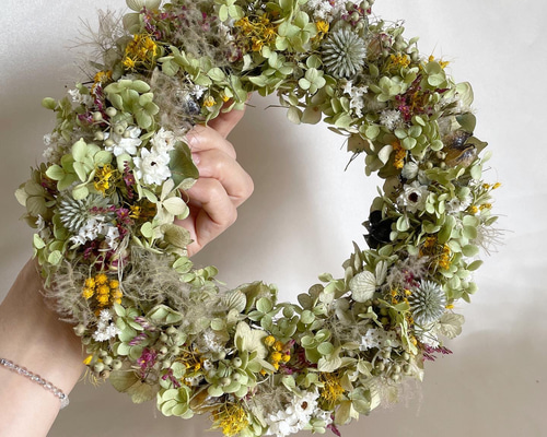 送料無料］アナベルと野の花のリース/遠い記憶Ⅱ リース 花と木の工房