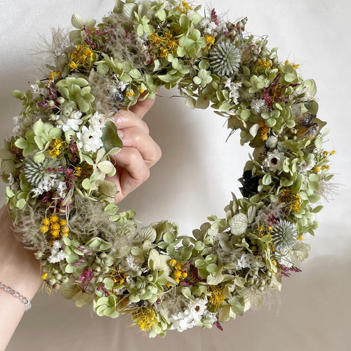 送料無料］アナベルと野の花のリース/遠い記憶Ⅱ リース 花と木の工房  