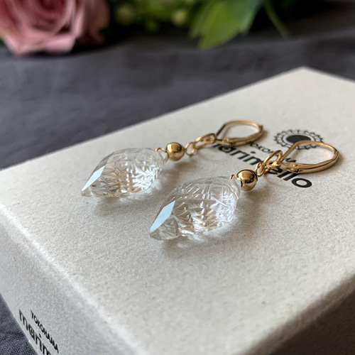 Creema限定】14kgf*カービングクリスタルのピアス／イヤリング*天然石