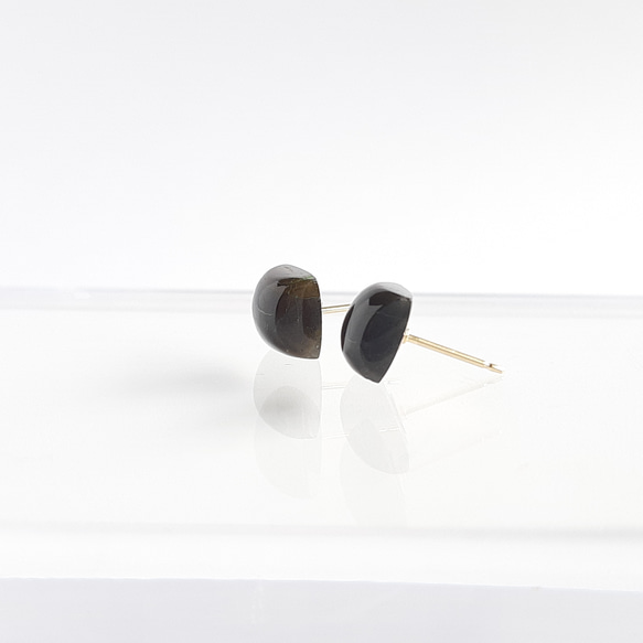 黑色拉長石 8 毫米單耳釘/耳環 14 公斤稀有寶石 第5張的照片
