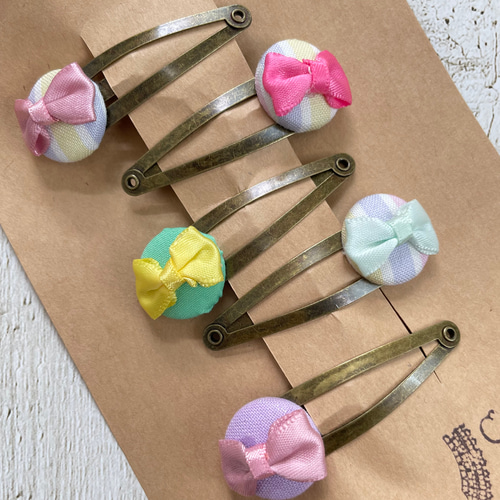 No.1【5個セット】くるみボタンのまんまるパッチンピン✳︎リボン 