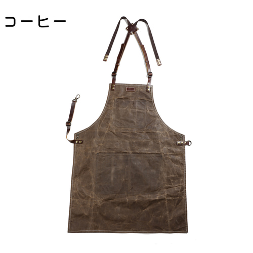 全2色 軽量』ワークエプロン パラフィン加工キャンバス×レザー 撥水