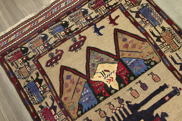 War Rug　アフガン　ミリタリーデザイン　部族絨毯　トライバルラグ　オールド手織り絨毯　122x185cm　＃96 2枚目の画像