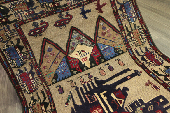 War Rug　アフガン　ミリタリーデザイン　部族絨毯　トライバルラグ　オールド手織り絨毯　122x185cm　＃96 4枚目の画像