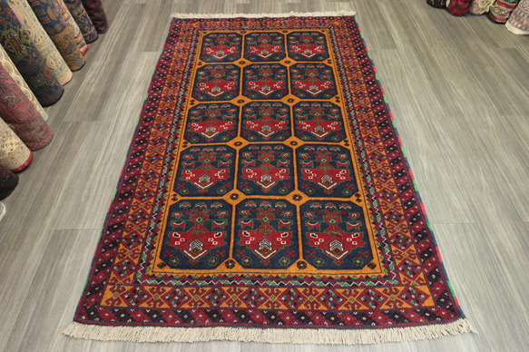 ヘシティ文様　アフガニスタン　バルーチ族　トライバルラグ　オールド手織り絨毯　ヴィンテージ　126x197cm　＃336 1枚目の画像