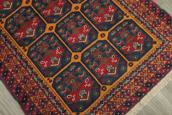 ヘシティ文様　アフガニスタン　バルーチ族　トライバルラグ　オールド手織り絨毯　ヴィンテージ　126x197cm　＃336 4枚目の画像