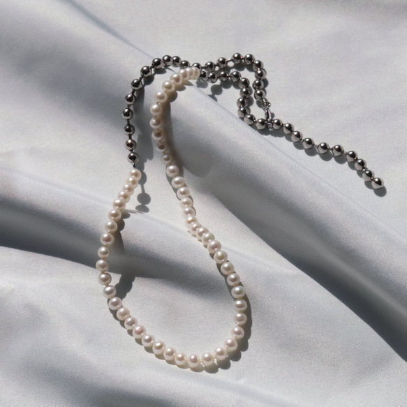 ボールチェーン＆パールネックレス~plus stainless ball chain ＆ pearl necklace~ 1枚目の画像