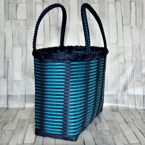 大きめかごバッグ ネイビーシリーズ ブルー 《クラフトバンド》 かご