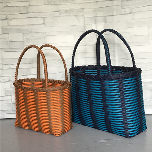 大きめかごバッグ ネイビーシリーズ ブルー 《クラフトバンド》 かご