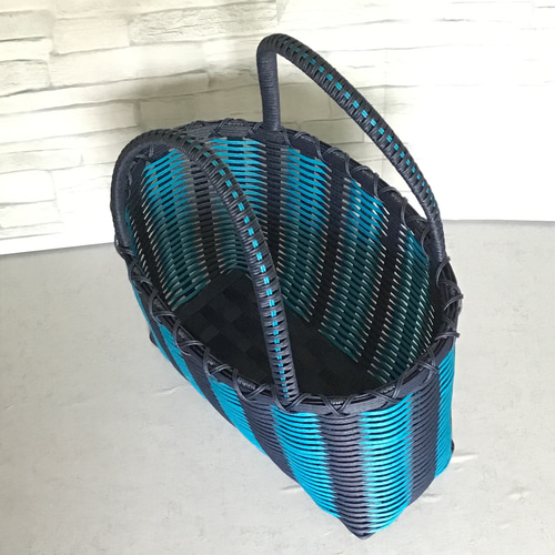 大きめかごバッグ ネイビーシリーズ ブルー 《クラフトバンド》 かご