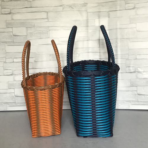 大きめかごバッグ ネイビーシリーズ ブルー 《クラフトバンド》 かご