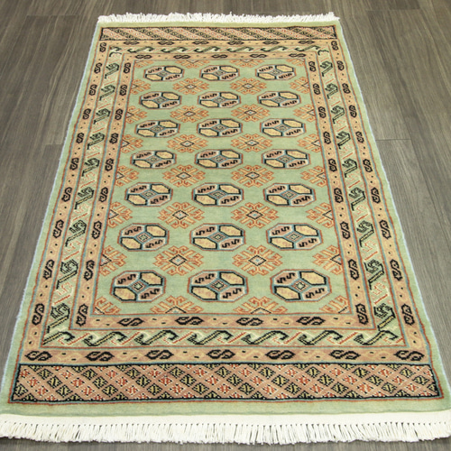 新品 ライトグリーン 高級ラグ パキスタン手織り絨毯 玄関マット