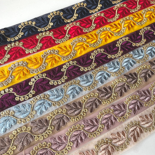 50cm】インド刺繍リボン パープル チュール GN456 リボン・テープ