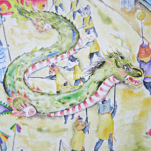 ラショウ　匿名の踊り　油絵 手描きイラスト入りの納品書付き 今日の切り絵 【踊り櫓と3】 和紙で色つけ #郡上おどり #切り絵