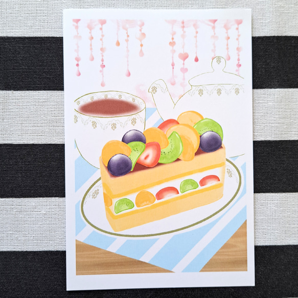フルーツたっぷりケーキ　イラスト　ポストカード　 5枚目の画像