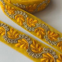 【50cm】インド刺繍リボン　マスタードイエロー　チュール　GN456 3枚目の画像