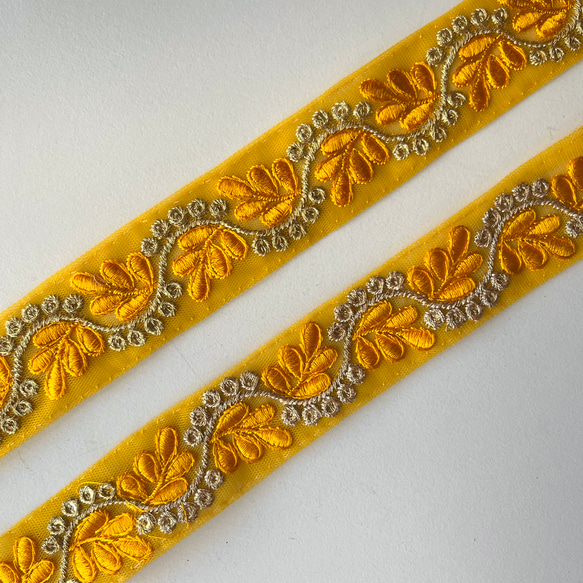【50cm】インド刺繍リボン　マスタードイエロー　チュール　GN456 8枚目の画像