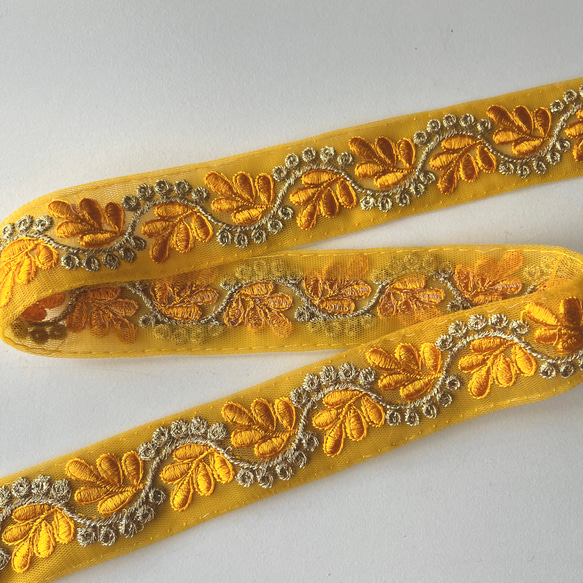 【50cm】インド刺繍リボン　マスタードイエロー　チュール　GN456 7枚目の画像