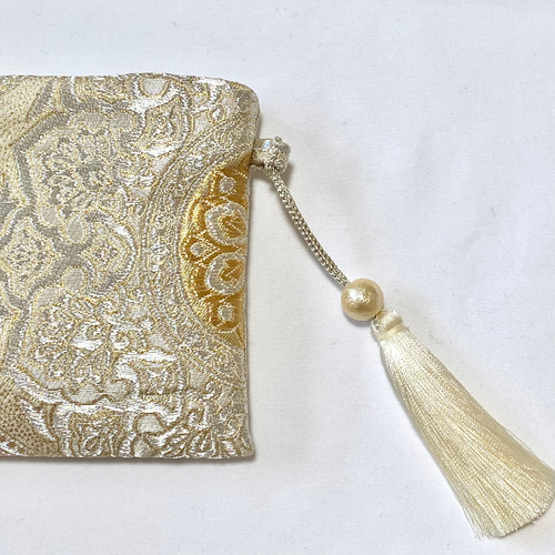 西陣織 プラチナ箔 オリエント更紗 絹帯 クラッチバッグ