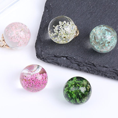 B1193-6 3個 レジンガラスボールチャーム ドライフラワー封入 丸型 20