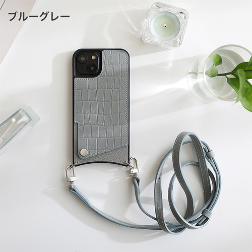 iPhone ケース クロコ型押し スマホショルダー カード収納 本革