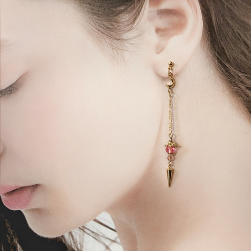 月と星のペンデュラム ピアス/イヤリング [ローズ]】 魔女