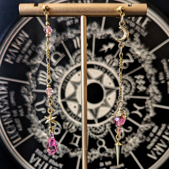 月と星のペンデュラム ピアス/イヤリング [ローズ]】 魔女