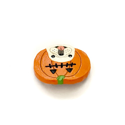 【ハロウィン】ハロウィンかぼちゃのフレブル 陶土ブローチ(クリーム)(濃オレンジ) 3枚目の画像