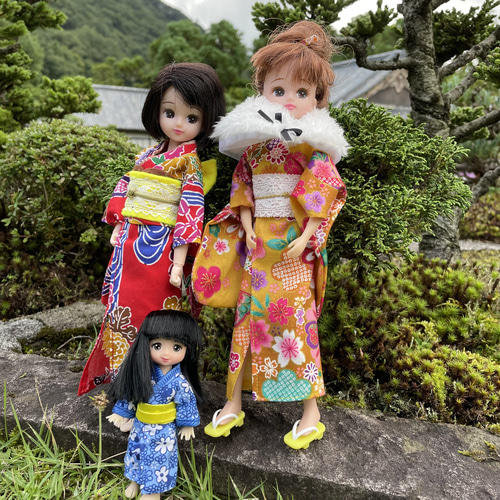 073リカちゃん ブライス ハンドメイド 服 着物 花柄 赤 その他