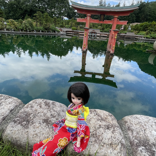 073リカちゃん ブライス ハンドメイド 服 着物 花柄 赤 その他