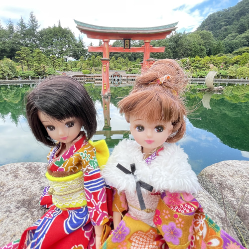 073リカちゃん ブライス ハンドメイド 服 着物 花柄 赤 その他