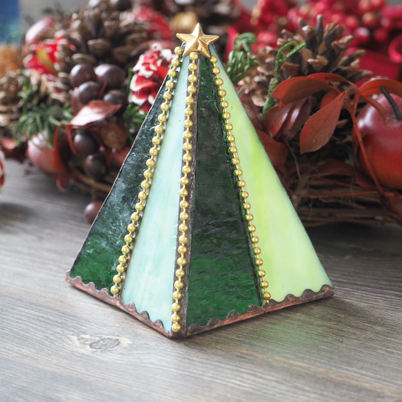 ガラス製クリスマスツリーキャンドルホルダー 4枚目の画像